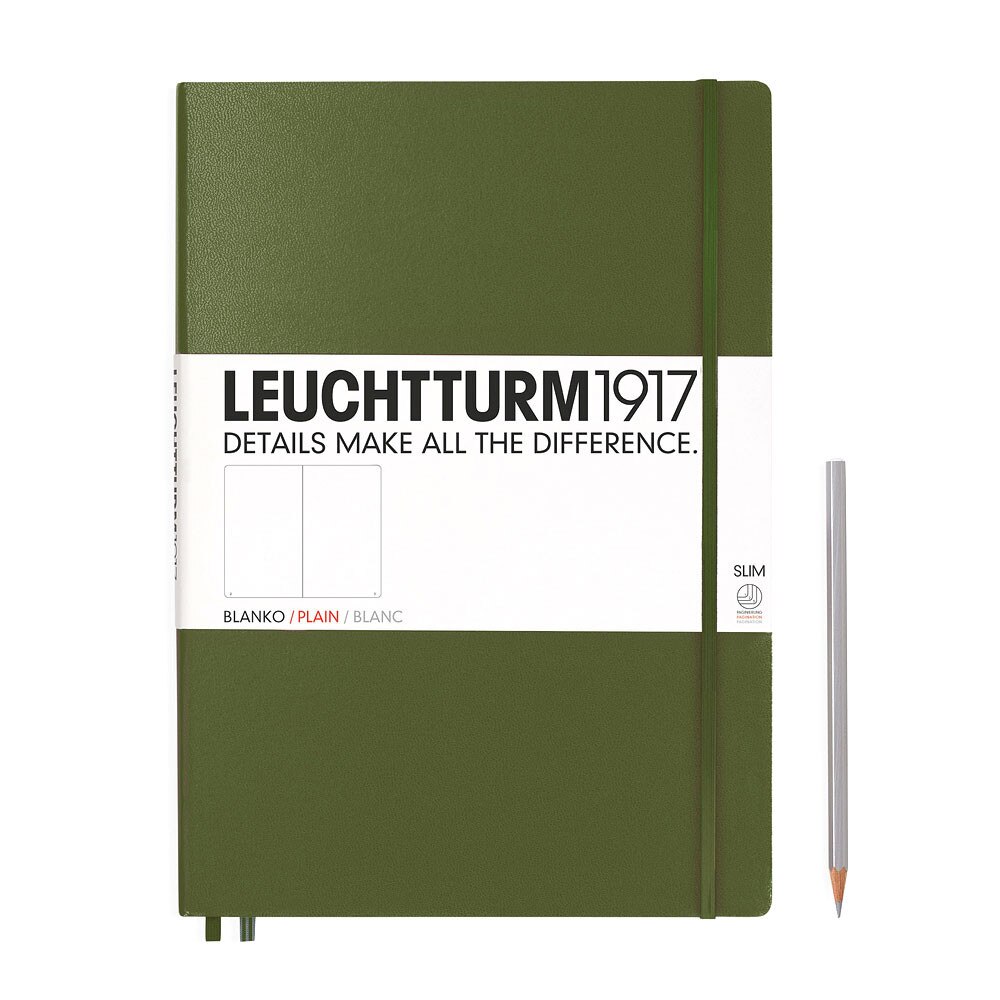 Leuchtturm 1917 Master Slim A4+ Hardcover Notebook 121ct – Army Green – Plain